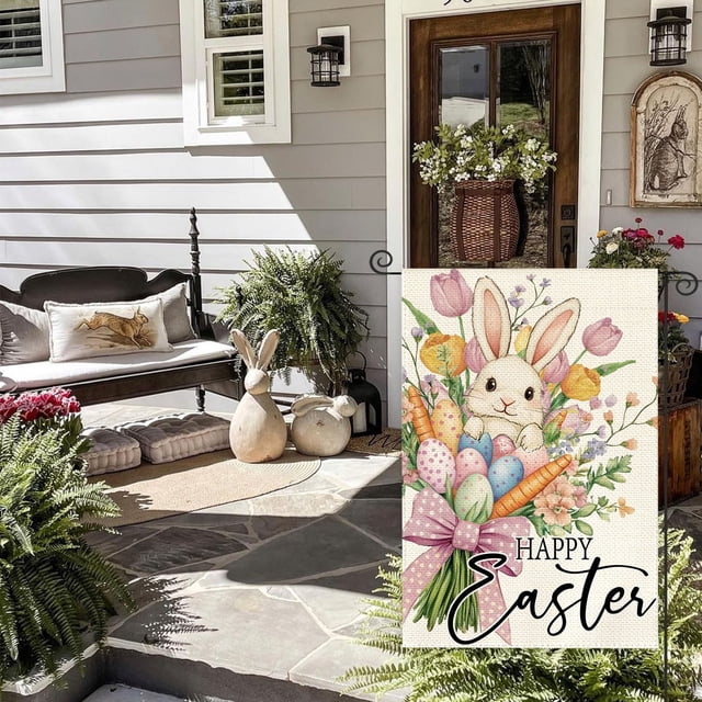 Easter Outdoor Garden Flag Bunny Pattern Printed Polyester Flag