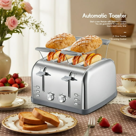 [Guang Sheng Pu Toaster] Guang Sheng Pu 4-Slice Toaster | 7 Shade Settings & Warming Rack, Extra-Wide Slots, Defrost/ Bagel/ Cancel Functions, Removable Crumb Tray, Stainless Steel