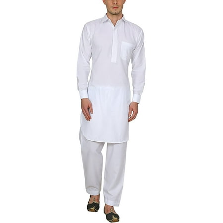 

Royal Kurta Men s Polycotton Neck Embroidered Pathani Suit Classic White