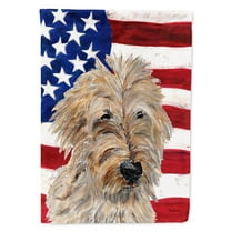 Carolines Treasures SC9643CHF Golden Doodle 2 with American Flag USA Flag Canvas House Size  Large multicolor