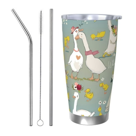 

Uemuo Cute Farm Birds Print Travel Coffee Mug 20oz Double-walled Car Cup Stainless Steel Insulated Tumbler Leak-proof Travel Cup Reusable Straw Car Cup-Straw Three-piece Set