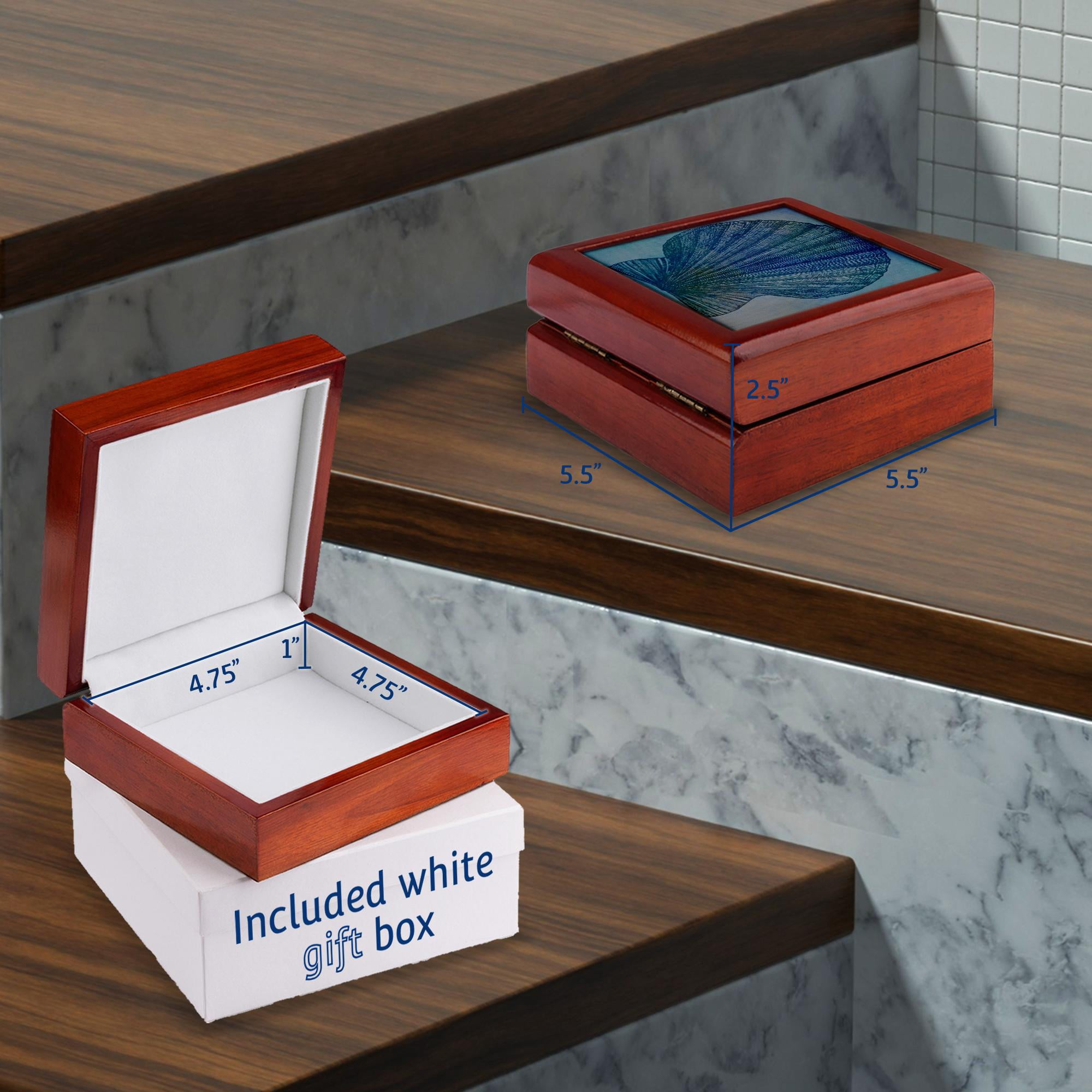 3dRose, Large Aqua Shell Beach Theme Art, Jewelry Box 5.5x5.5 inch with 4 inch tile