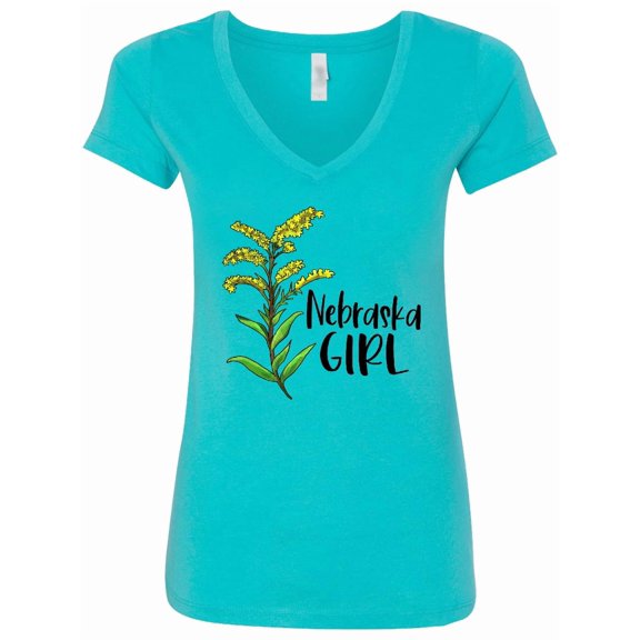 Inktastic Nebraska Girl Goldenrod Flower Women's V-Neck T-Shirt