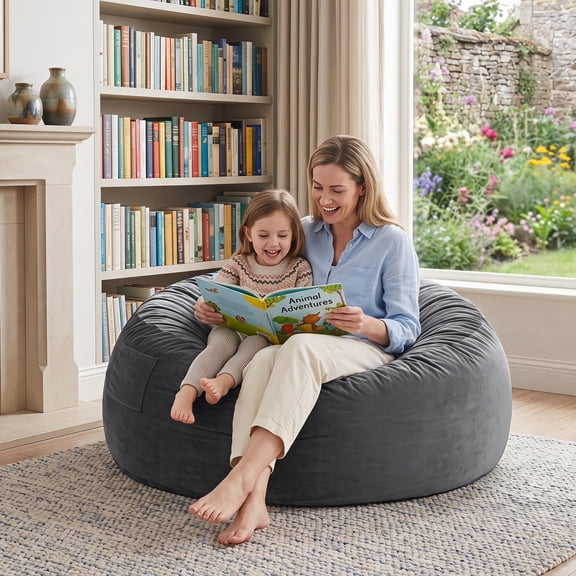 Melocadol 4ft Bean Bag Chair for Adults, Large Lazy Beanbag Sofa with Memory Foam Filled, Removable Washable Soft Cover, Sturdy Zipper, Comfy Chair for Bedroom, Den, Dorm, Dark Gray