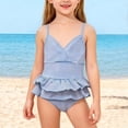 thumbnail image 2 of Piuwrlz Girl Swimsuits Kids Swimwear6 Years Kids Swimwear Stripe Beach Swimming Suit Light Blue Size 6 Years, 2 of 6