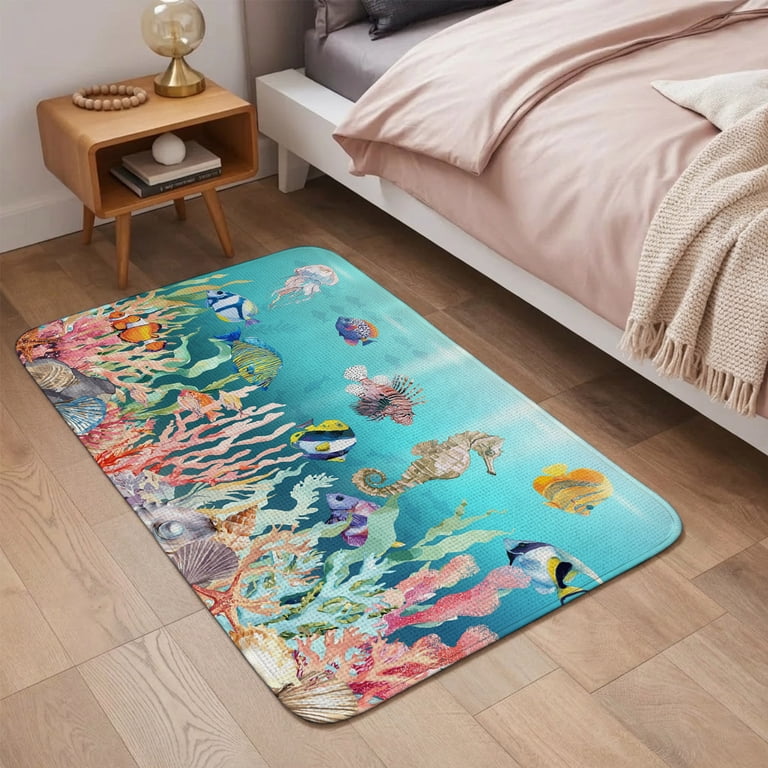 Coastal Ocean Front Door Mat Indoor Entrance, Seahorse Coral