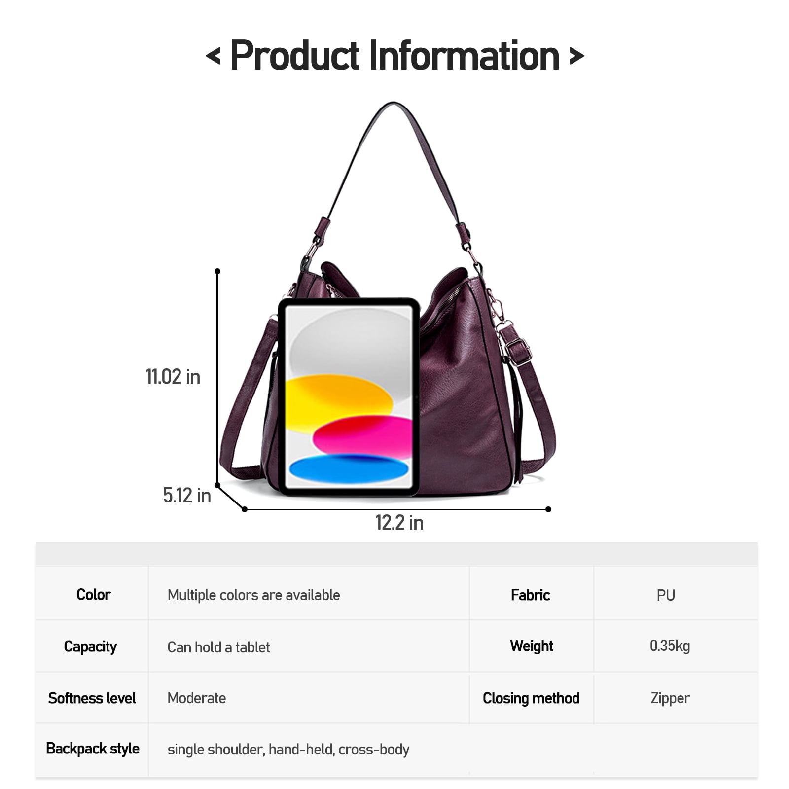 Arcticwind Shoulder Purse Handbag for Women, Hobo Tote Bags, Shoulder bag for Women, Vintage Simple style, wIth small bag & long shoulder stra, Purplish red style