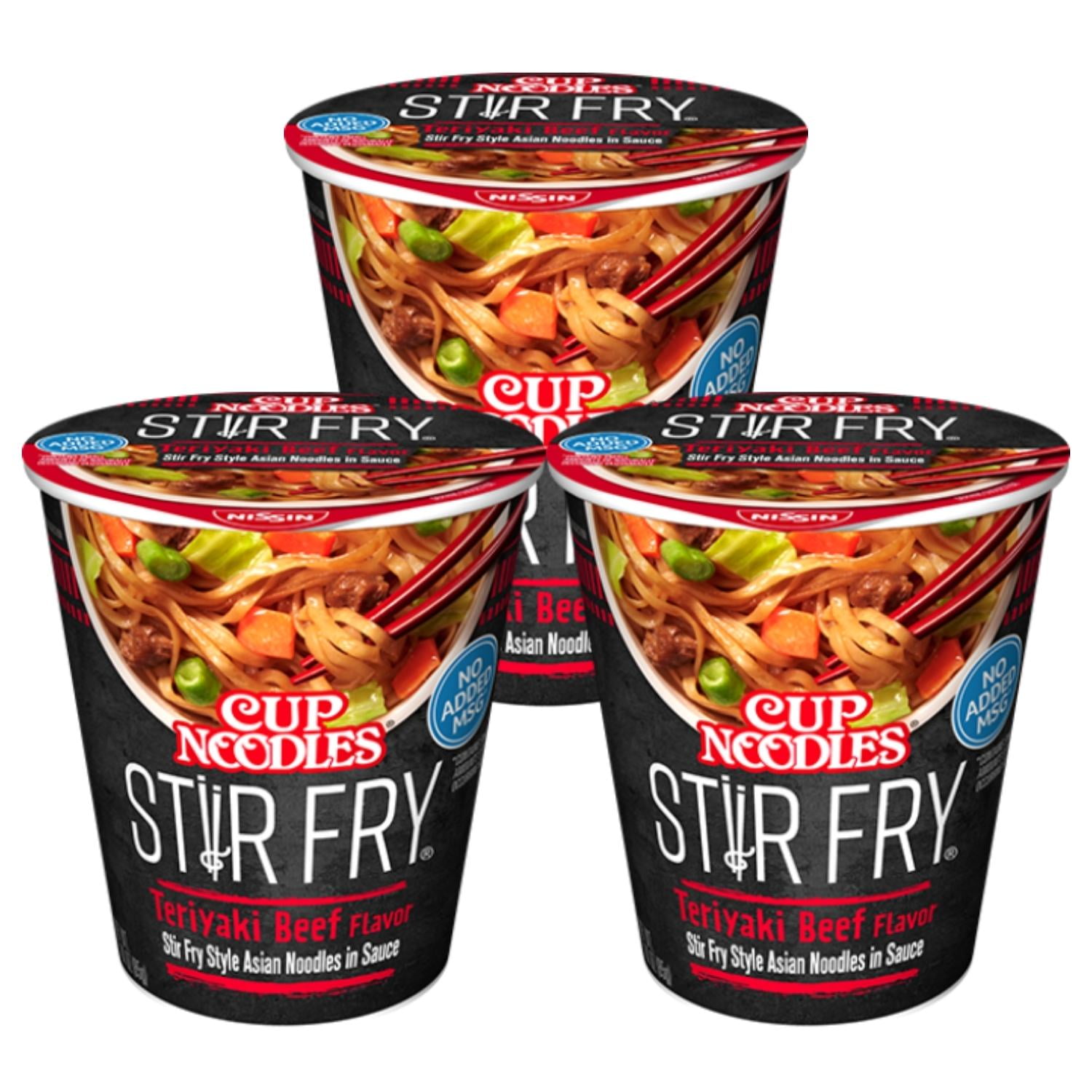 Nissin Stir Fry Asian Cup Noodles Teriyaki Beef Flavor, 3oz Cups Quick