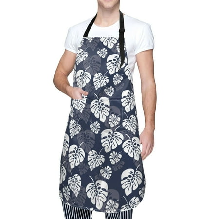 

Cauagu White Leaves Aprons with Pockets Waterproof Apron for Women Kitchen Cooking Apron Adjustable Bib Aprons Chef Apron for Cooking Drawing Crafting