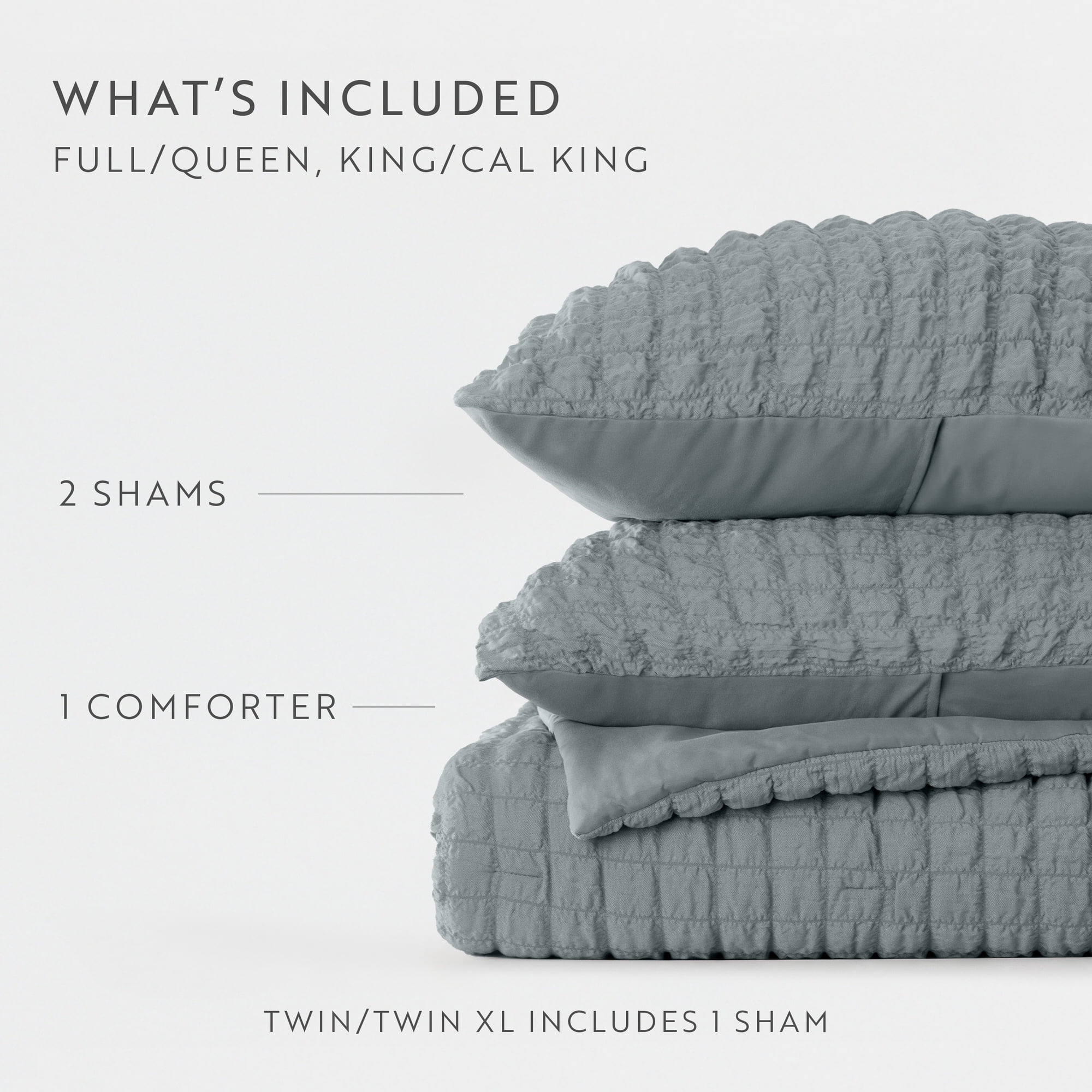 Noble Linens 3 Piece Seersucker Textured All Season Down-Alternative Comforter Set, Light Blue, Full/Queen