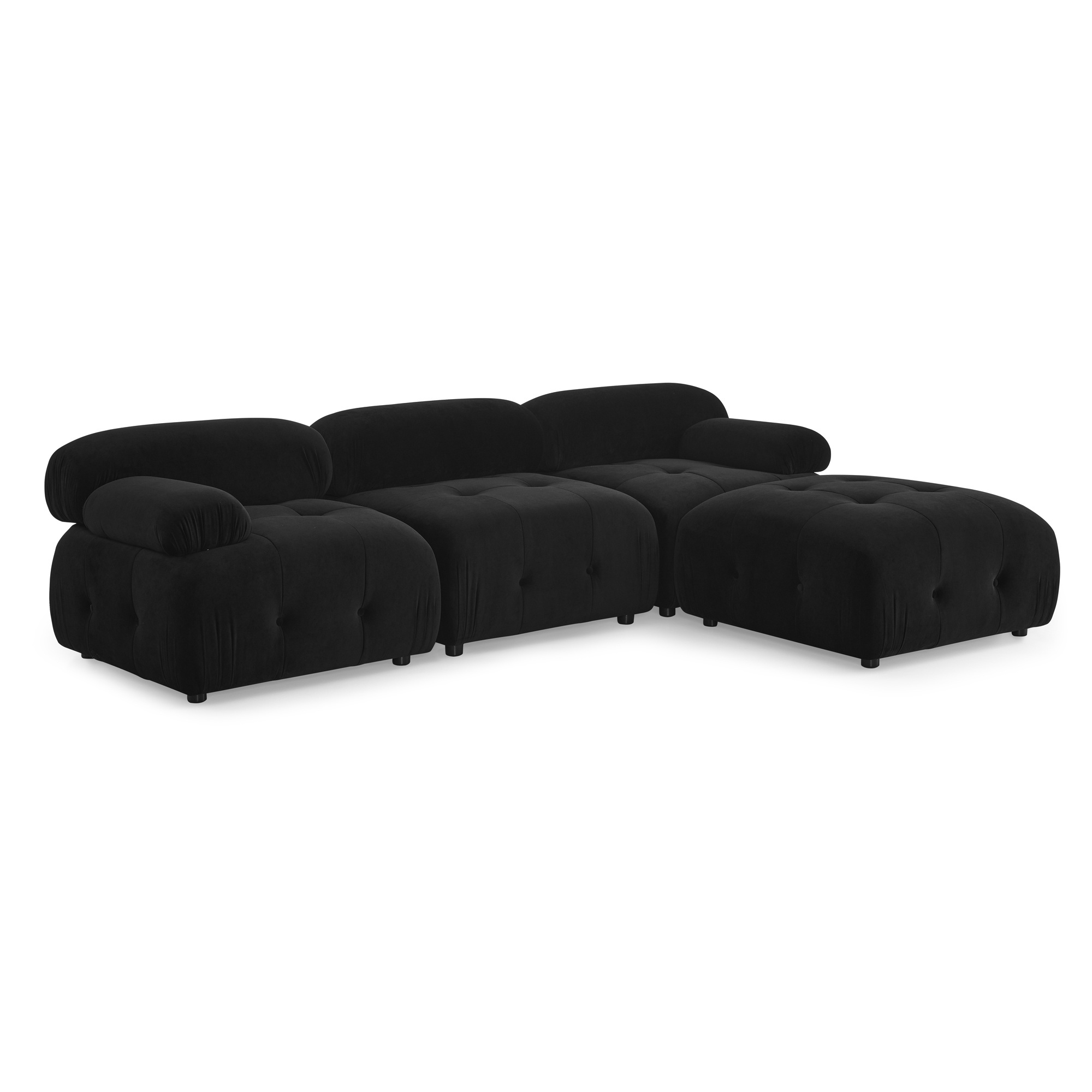 Aukfa 93" Sectional Sofa, Button Tufted Modular Chaise Couch for Living Room, Velvet, Black