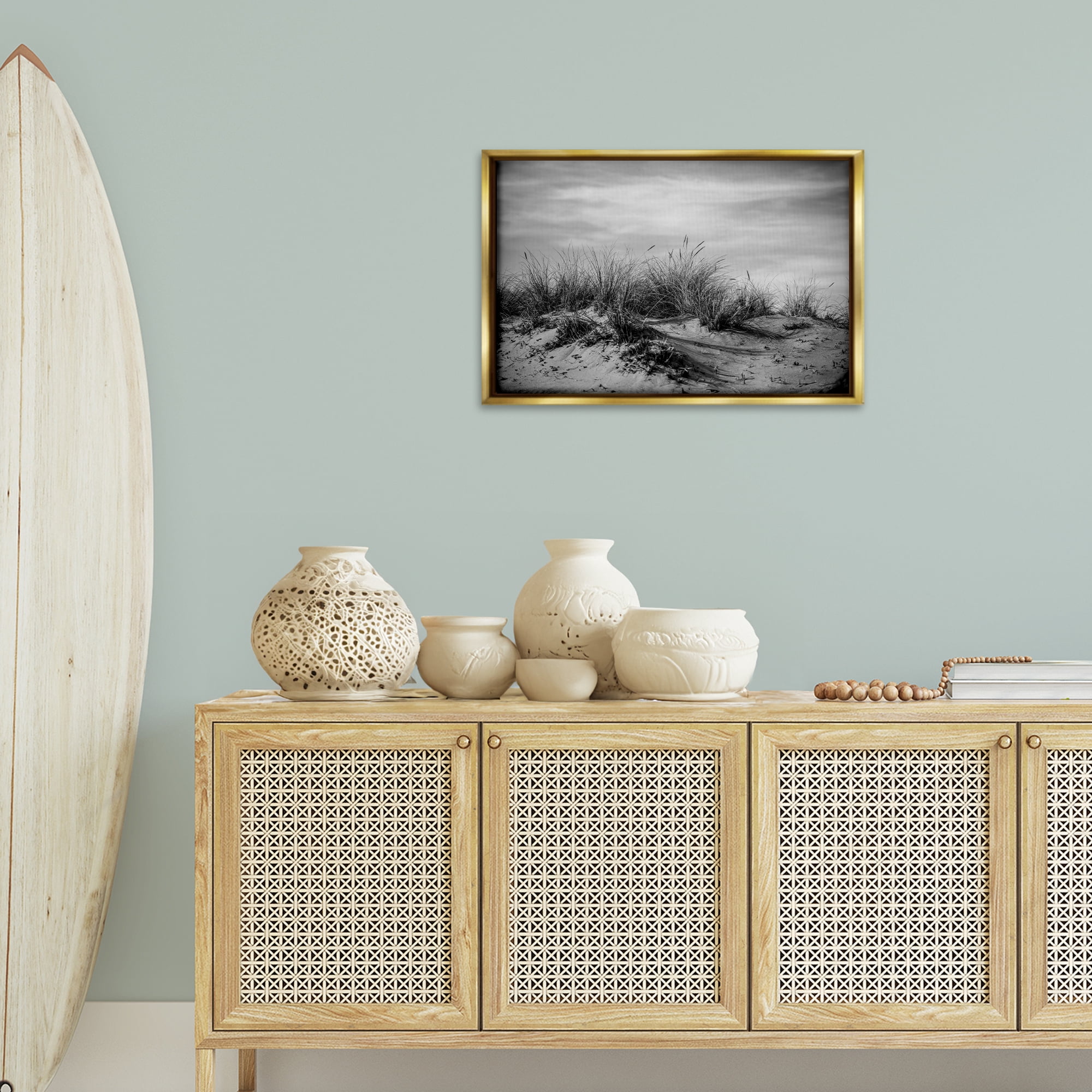 Stupell Industries Point Reyes Beach Dunes Landscape & Nature Photography Gold Floater Framed Canvas Art Print Wall Art, 25 x 17