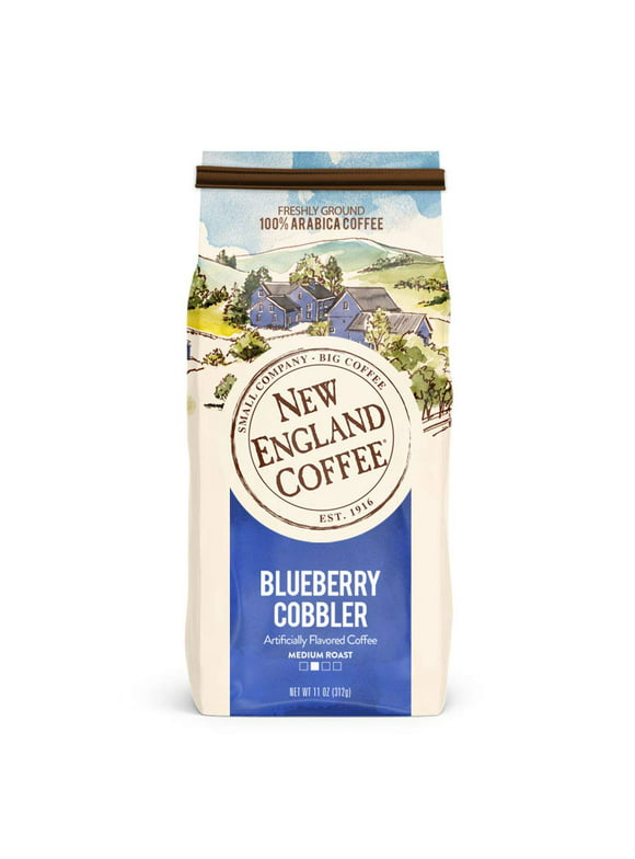 New England Coffee Blueberry Cobbler, Medium Roast Ground Coffee, 11 Ounce (1 Count) Bag
