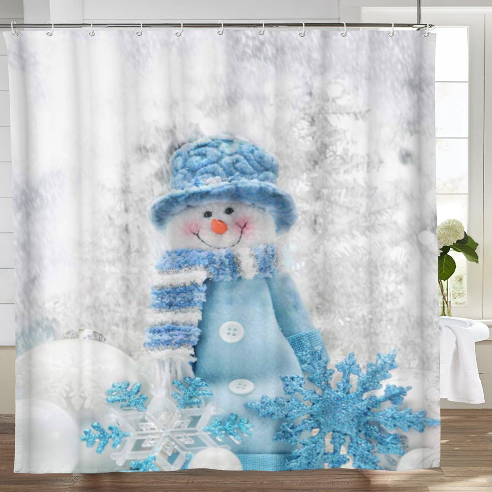 Joocar Nature Forest Shower Curtain Wonderland Winter Snow Christmas Curtains for Bathroom Polyester Waterproof Country House Scene with Plastic Hooks