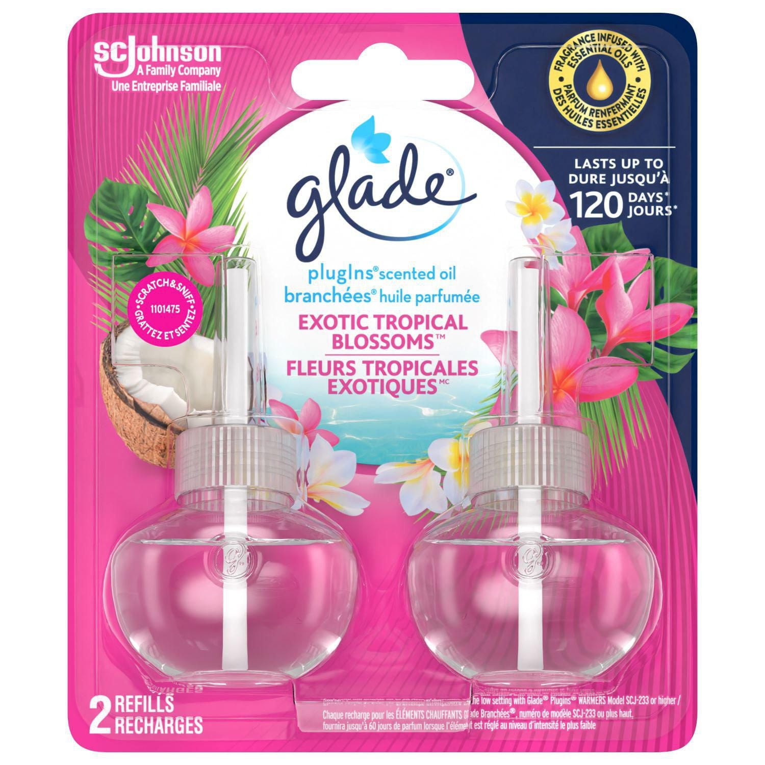 Glade Branchées® Huile parfumée Recharge, Fleurs tropicales exotiques deux recharges