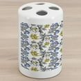 thumbnail image 1 of Garden Ceramic Toothbrush Holder, Romantic Peony Hydrangea and Blue Violet Blossoms in Sketch Art Style, Decorative Versatile Countertop for Bathroom, 4.5" X 2.7", Dark Grey Yellow, 1 of 4
