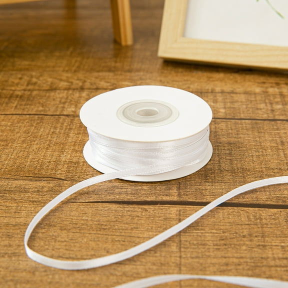 Namzi Present Ribbon, White skinny ribbon, 2 Rolls 0.3cm*50yd Polyester Ribbon, for Gift Wrapping & Bouquet Decor.