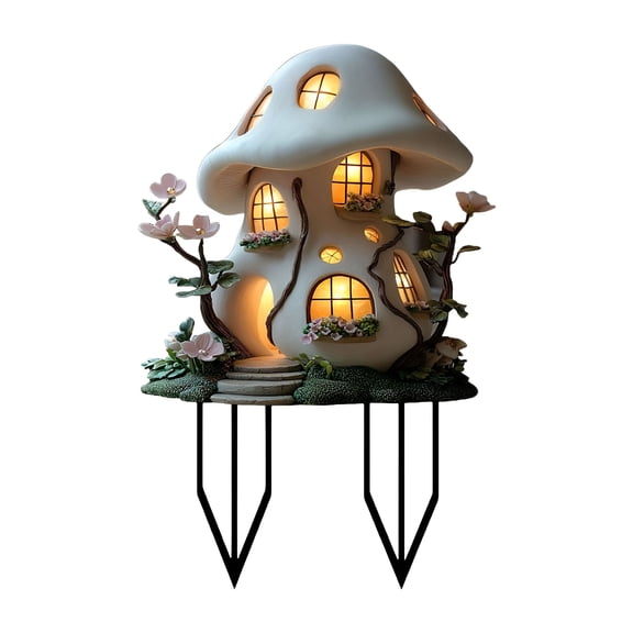 ACDANC Mushroom House Garden Statue Outdoor,Solar Light Mushroom House Garden Figurines for Lawn,Balcony,Yard Decoration,Outdoor Garden Decoration