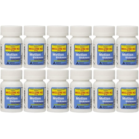 Meclizine 25 mg Generic Bonine Motion Sickness 100 Chew Tablets PACK of 12