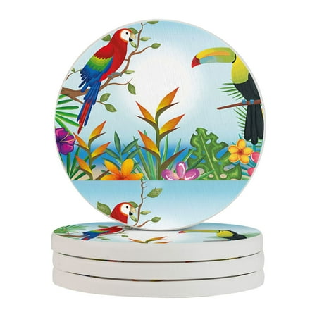 

Circular Drink Coasters Set Toucan And Parrot Beautiful Home Decor Diatomite Heat-Resistant Diatomite Protect Table Countertop