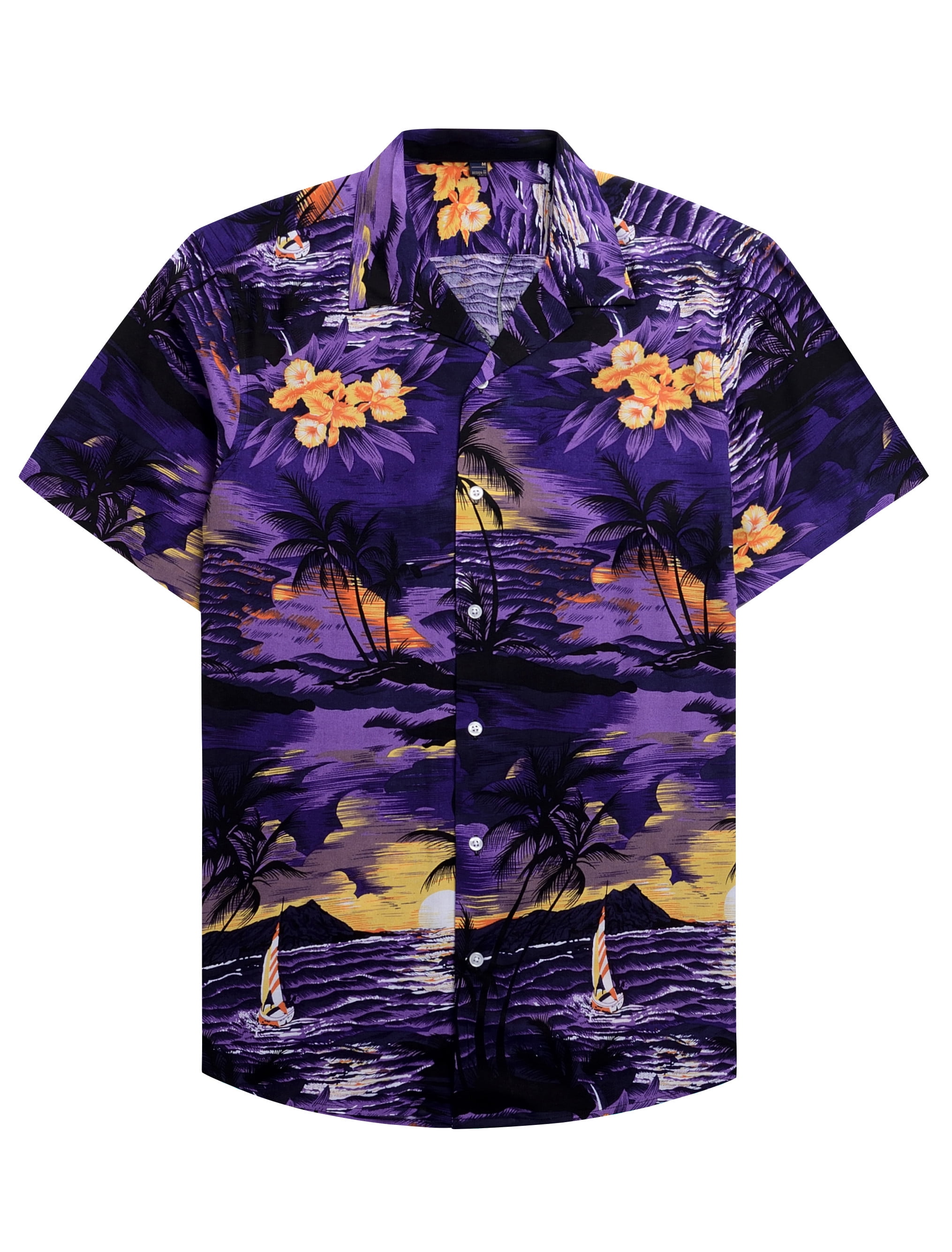 Alimens & Gentle Mens Cotton Short Sleeve Hawaiian Shirts Palm Tree ...