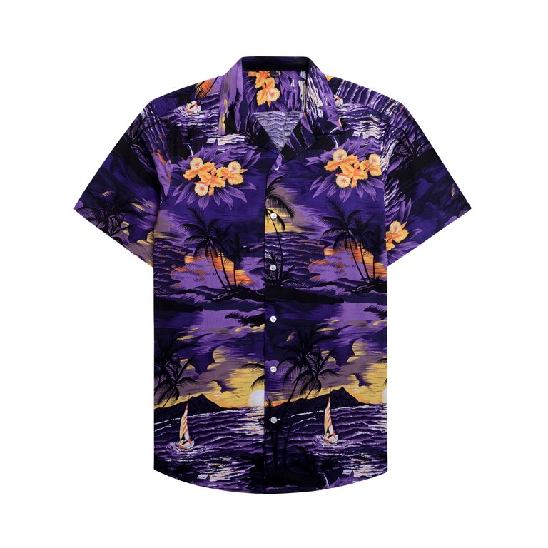 Alimens & Gentle Mens Cotton Short Sleeve Hawaiian Shirts Palm Tree Sunset Holiday Shirt