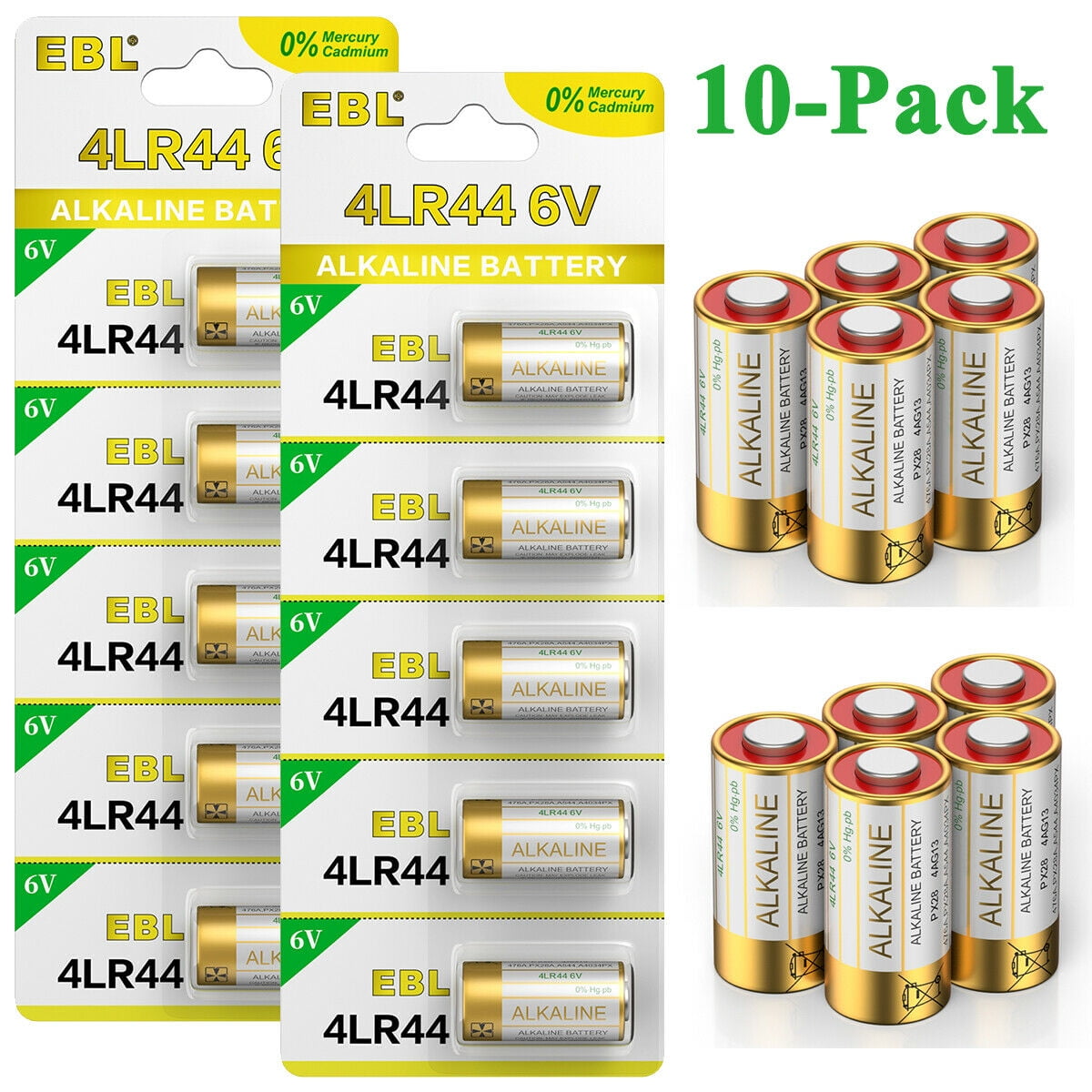 EBL 6 Volt Battery 4LR44 Dog Collar Batteries (10 Pack) 6V Alkaline Batteries 476A / PX28A
