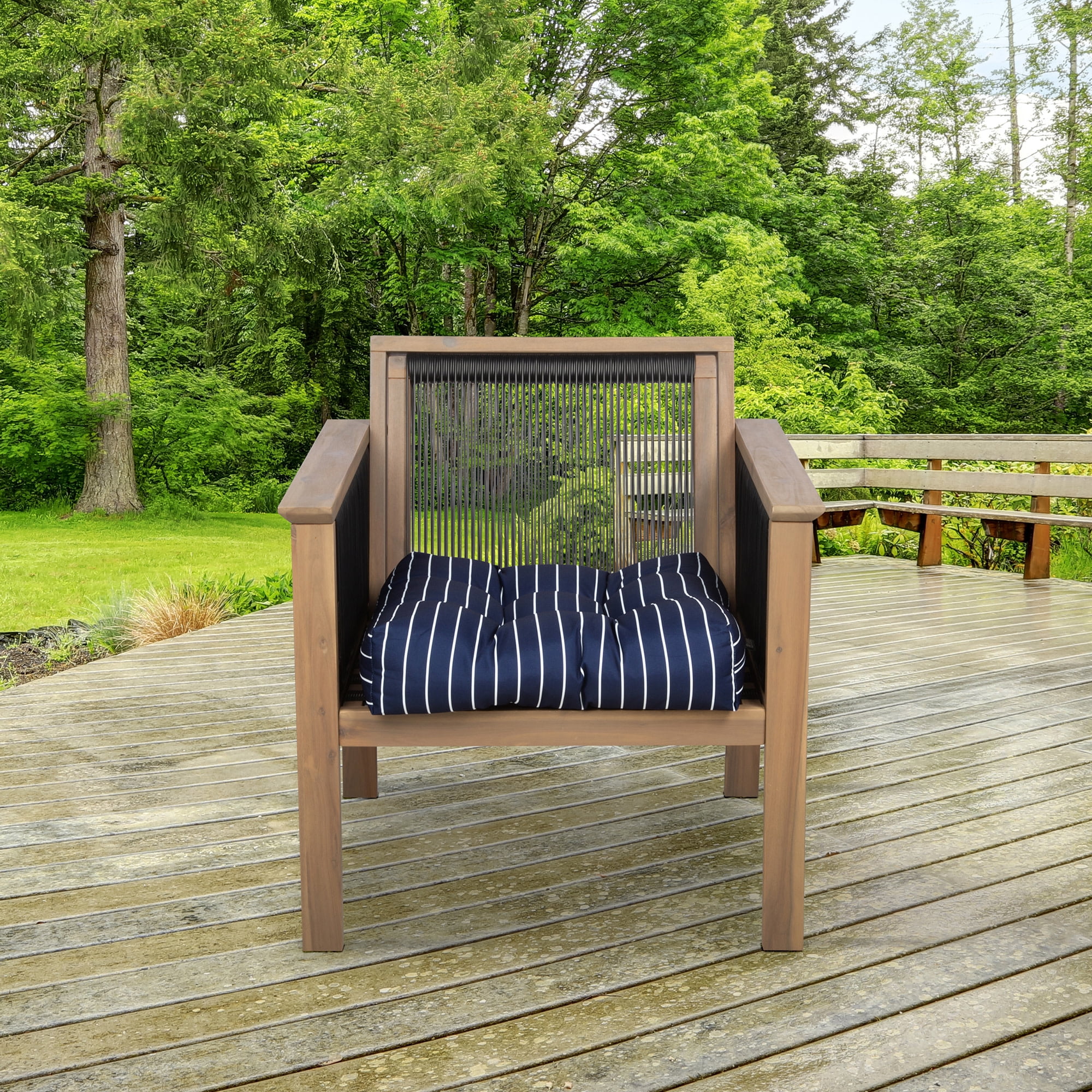 Classic Accessories Patio Seat Cushion, 2 Pack, Classic Navy, Stripe, 19"W