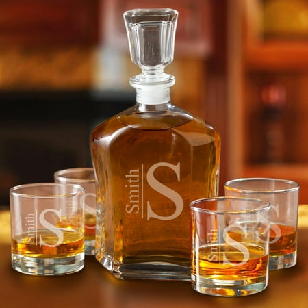 Personalized Decanter set with 4 Low Ball Glasses