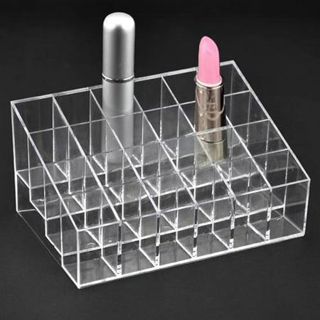 Topeakmart Clear Acrylic Trapezoid 24 Lattices Lipstick Holder Cosmetic Lotion Makeup Organizer Storage Display Holder