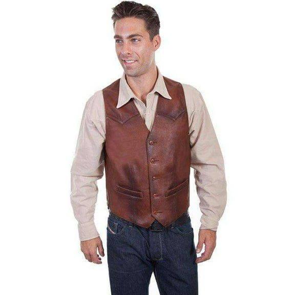 Scully Mens Brown Leather Two Tone Vest 38