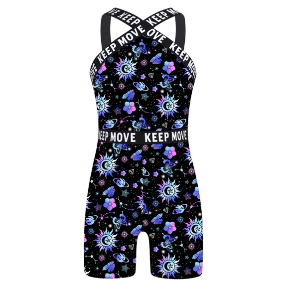 vastwit Kids Girls One Piece Athletic Swimsuit Criss Cross Bathing Suit Summer Beach Sports Swimwear Black Stars 10
