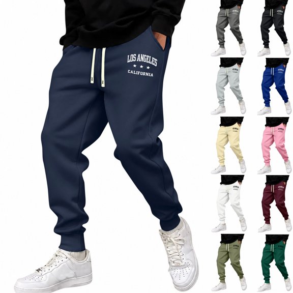 Yifymode Jogger Sweatpants for Men Drawstring Sweatpants | Fall Winter Cinch Bottom With Pockets, LOS ANGELES CALIFORNIA Graphic Print