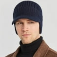 thumbnail image 3 of Outdoor Riding Elastic Warm Ear Protection Knitted Hat for Men Women  Unisex Fleece Warm Winter Hats with Visor Windproof Ear Flap, 3 of 4