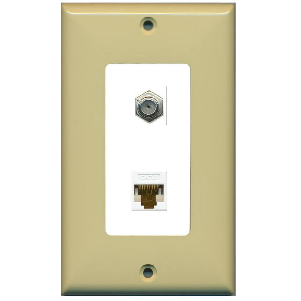 RiteAV 1 Coax Cable TV F and 1 Cat6 Wall Plate Decorative
