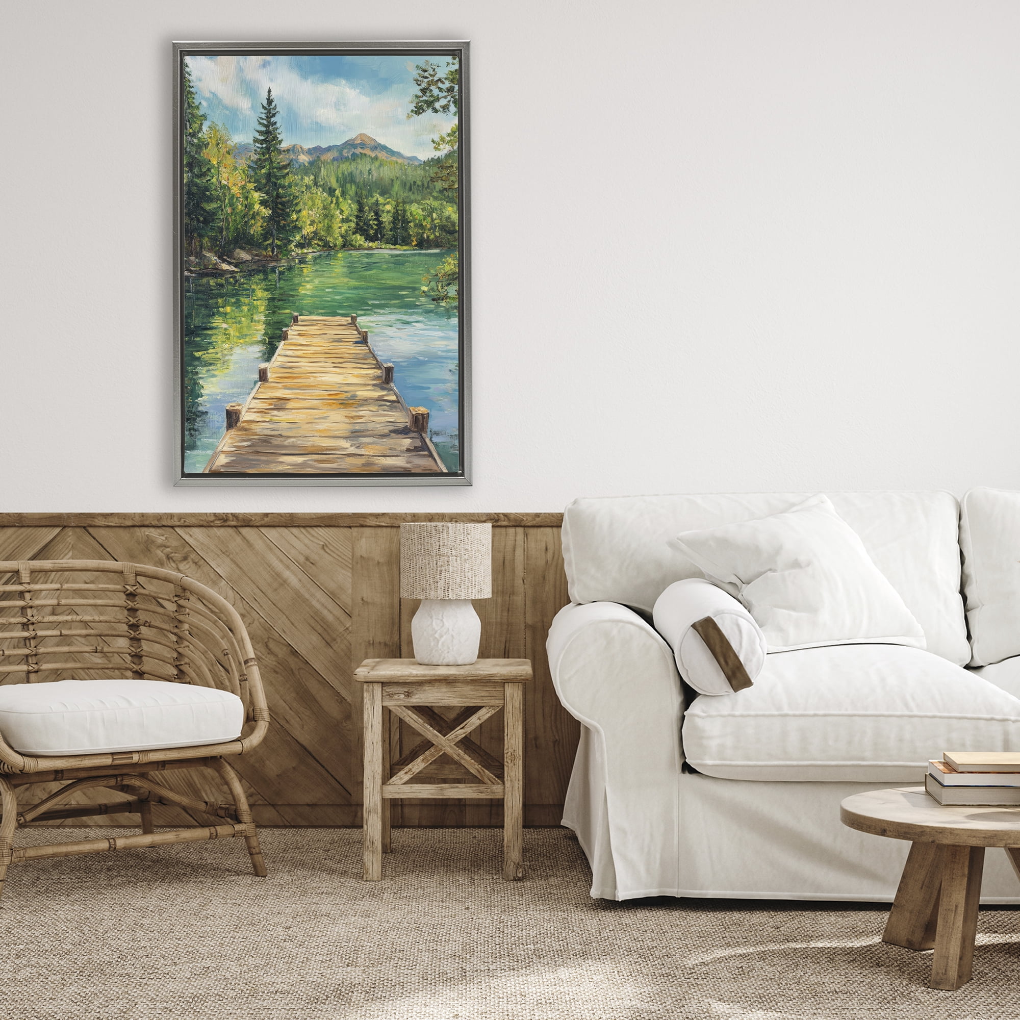 Stupell Industries Sunlit River Dock Gray Framed Floater Canvas Wall Art, design by Petal Prints Design