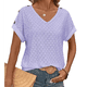 thumbnail image 1 of Camiseta con Bordado de Ojales para Mujer, Blusa Informal de Verano con Cuello en V, Blusa Holgada A , Color , Talla L, 1 of 8