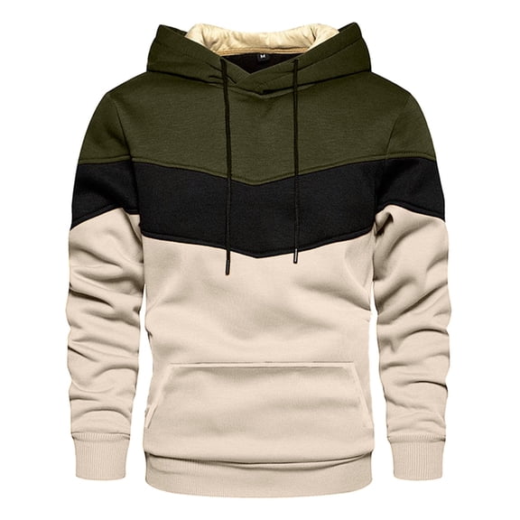 Huowey Men Sweatshirts Color Block Patchwork Casual Loose Fit Drawstring Hoodie Long Sleeve Pullover Sweatshirt Fall Winter Top Clothes,Army Green,L