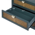 thumbnail image 4 of Zateety 3 Drawer Storage Cabinet, Natural Rattan Dresser Chest, Wood Grain MDF Organizer for Bedroom Living Room Study- Dark Green, 4 of 9