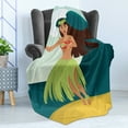 thumbnail image 4 of Hula Girl Soft Flannel Fleece Throw Blanket, Woman Dancing on Sandy Beach Surfing Waves Aloha Palm Trees Hello Summer, Cozy Plush for Indoor and Outdoor Use, 70" x 90", Multicolor, by Ambesonne, 4 of 5