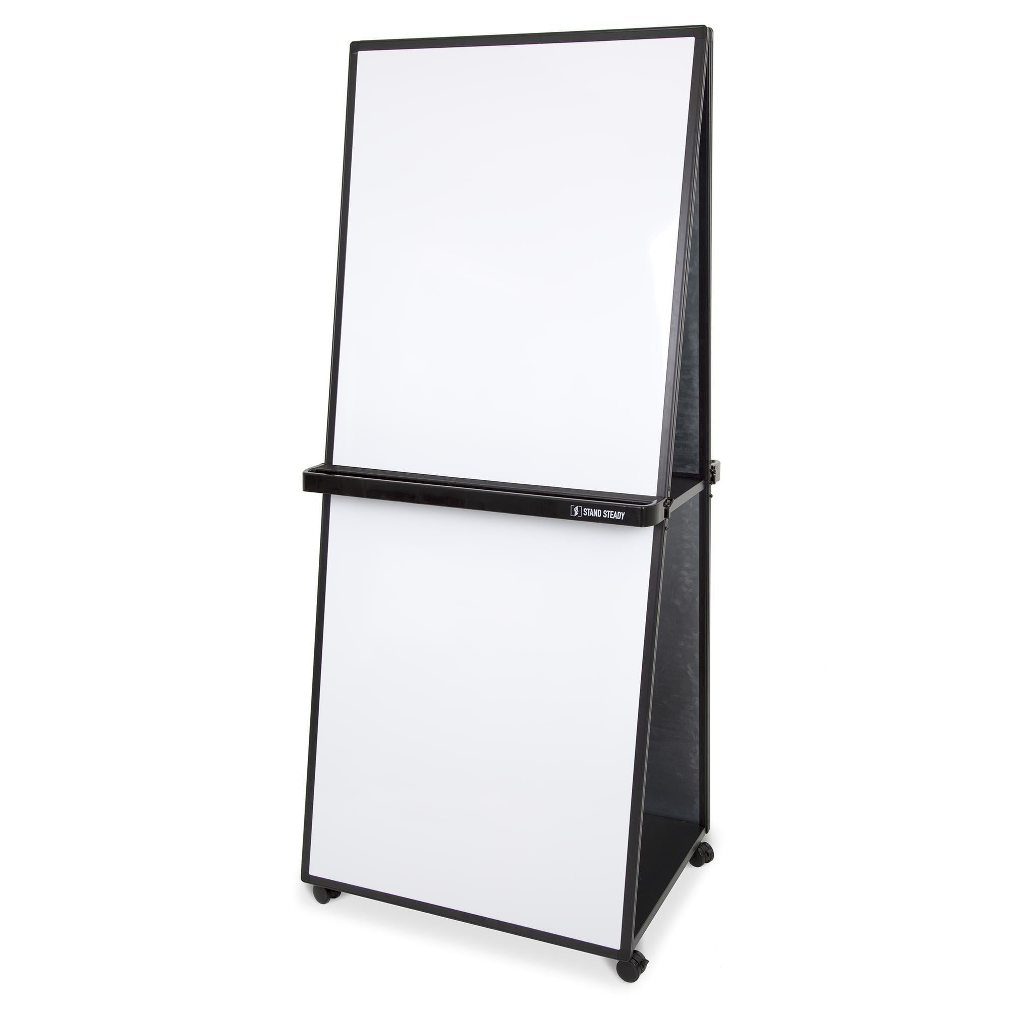 Stand Steady Mobile Whiteboard | Double-Sided Magnetic Dry Erase Board on Wheels | Extra Tall 74 Inch Easel White Board | Portable White Board with Built-In Storage Shelves (74in x 31in)