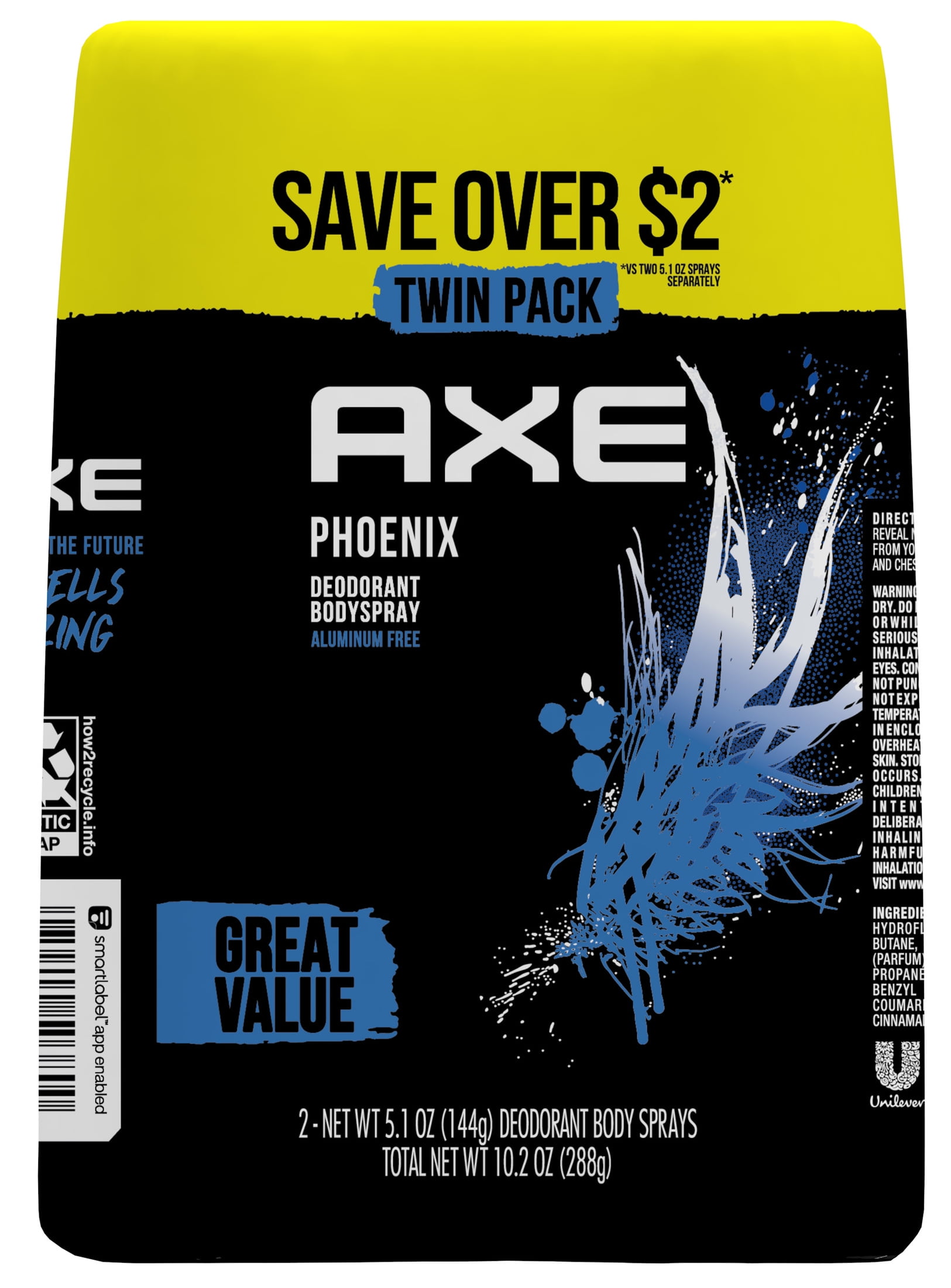 Axe Men's Body Spray Deodorant Long Lasting Odor Protection Phoenix, 5.1 oz Twin Pack