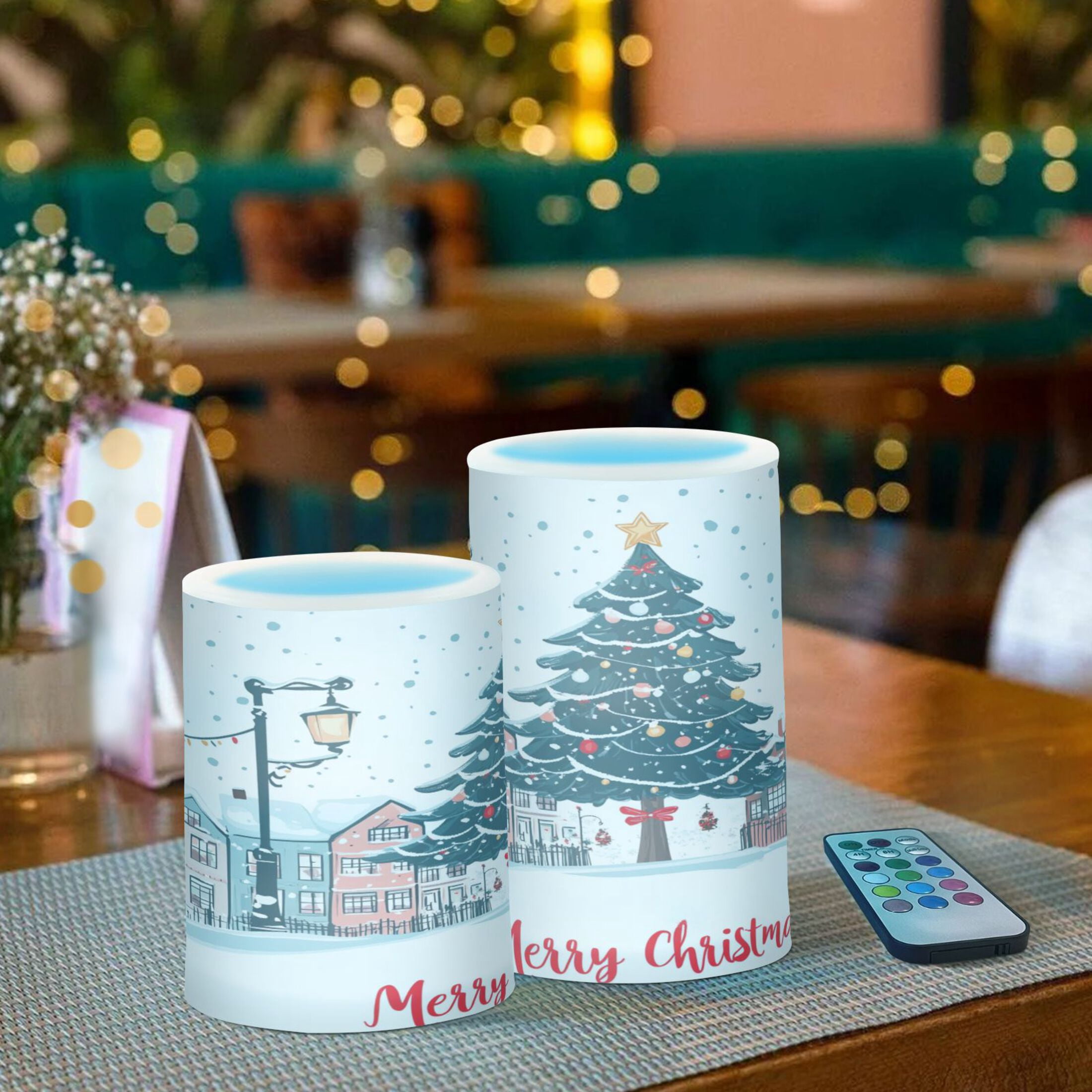 2 PCS Flameless Candles with Remote Timer LED Battery Operated Flickering Candle Light for Wedding Table Home Decoration Gifts Christmas Tree in The City