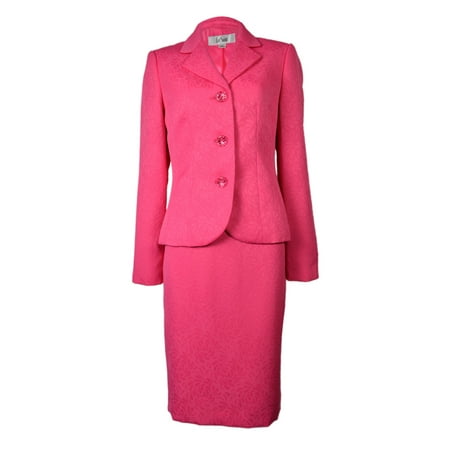 - Le Suit Women's Three Button Floral Jacquard Skirt Suit