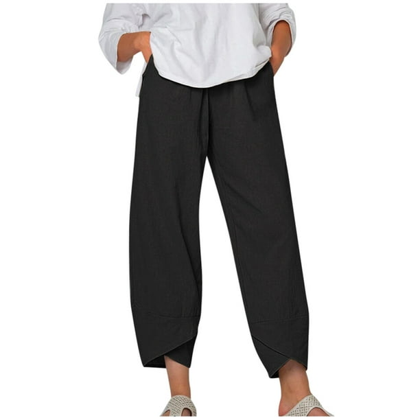 Plus Size Capri Pants for Women Solid Elastic High Waist Casual Comfy Capris  Loose Fit Wide Leg Cropped Pants Trousers 