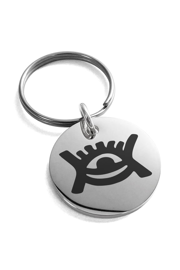 Stainless Steel Aztec Universe Rune Engraved Small Medallion Circle Charm Keychain Keyring