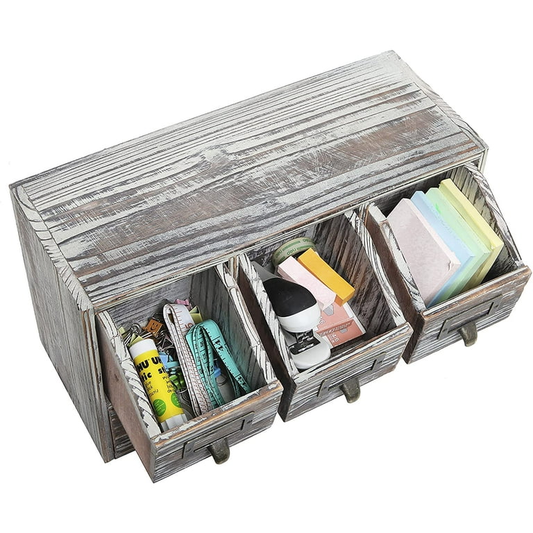 Small Rustic Dark Brown Wood Office Storage Cabinet/Jewelry Organizer w/ 3 Drawers - MyGift