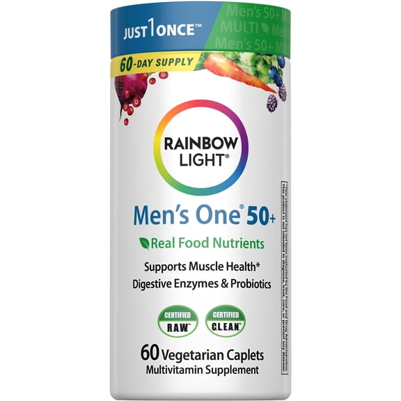 Multivitamin for Men 50  with Vitamin C, D & Zinc | 60 Vegetarian Caplets | by Rainbow Light