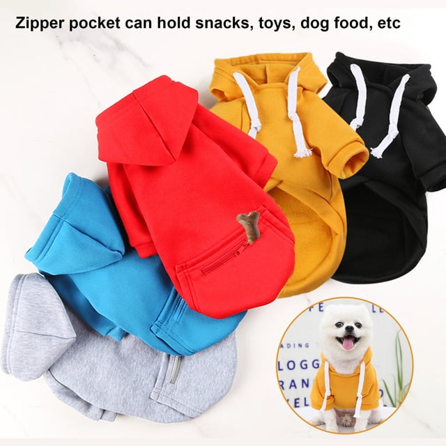 Trayknick Dog Hoodie Solid Color Back Pocket Polyester Outdoor Drawstring Comfortable Dog Coat for Small Medium Dogs Grey