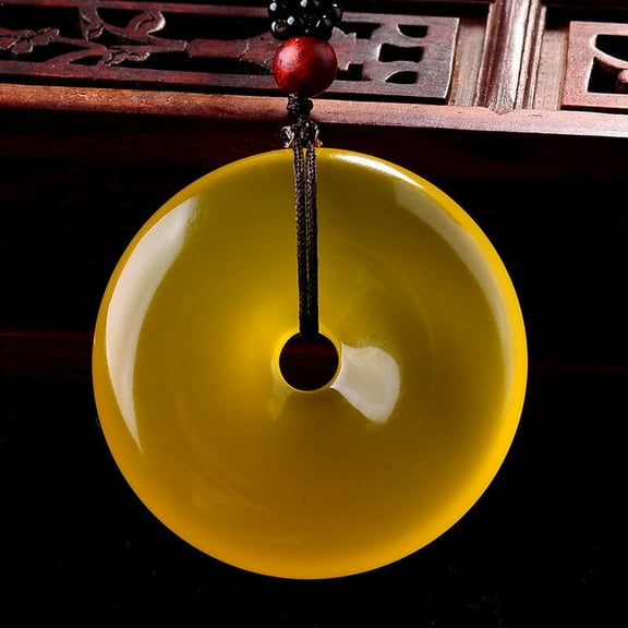 K-KED Chinese Beautiful Natural Green Jade Hand-carved Lucky Buckle Jadeite Pendant-Yellow